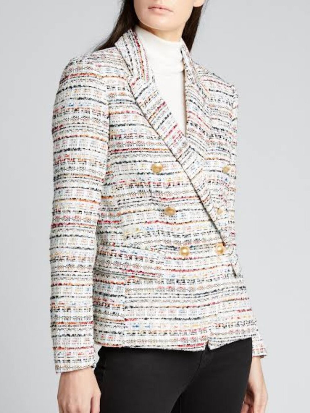 L'AGENCE Kenzie Double Breasted Tweed Blazer – Orange & Blue Multi – Size 4 NWOT - Picture 2 of 8